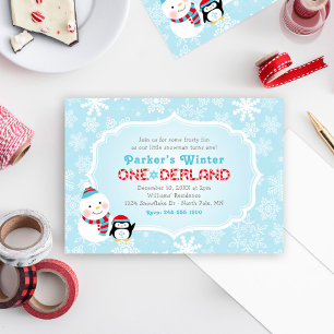 Invitation Anniversaire de Winter ONEderland Bonhomme de neig