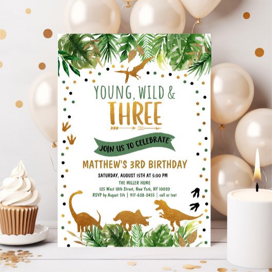Invitation Anniversaire de Young Wild & Three Dinosaur
