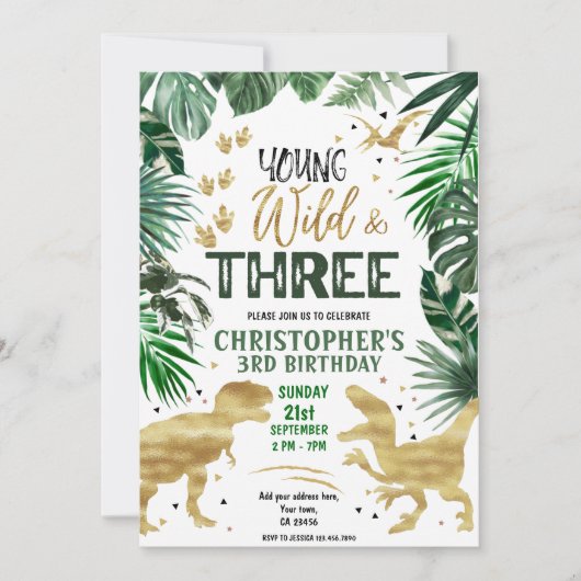 Invitation Anniversaire de Young Wild & Three Dinosaur (Devant)