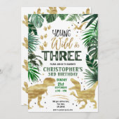 Invitation Anniversaire de Young Wild & Three Dinosaur (Devant / Derrière)
