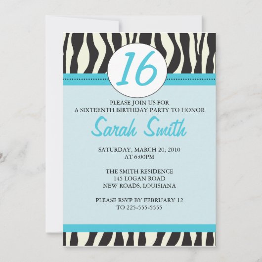 Invitation Anniversaire de Zebra (Devant)