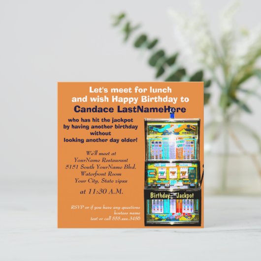 Invitation Anniversaire Déjeuner Machine à sous Jackpot (Debout devant)
