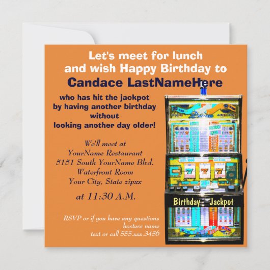 Invitation Anniversaire Déjeuner Machine à sous Jackpot (Devant)