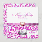 Invitation Anniversaire d'Elégante Surprise de Damas violette (Devant / Derrière)