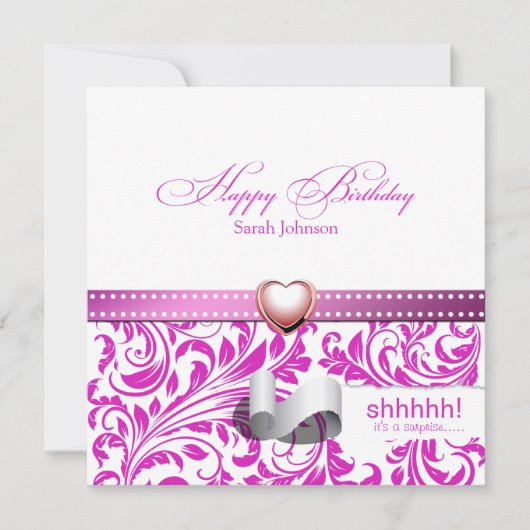 Invitation Anniversaire d'Elégante Surprise de Damas violette (Devant)
