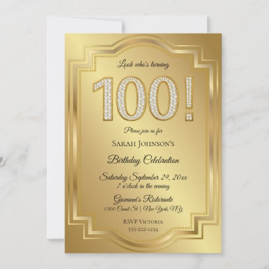 Invitation Anniversaire des 100 ans de Gold & Diamonds (Devant)