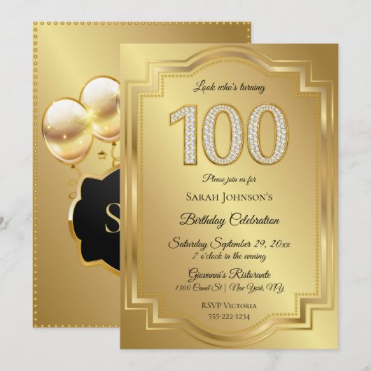 Invitation Anniversaire des 100 ans de Gold & Diamonds (Devant / Derrière)