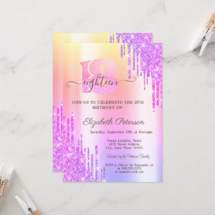Invitation Anniversaire des 18 ans Violet Glitter Drips Ombre