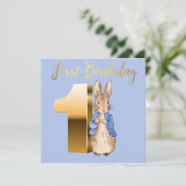 Invitation Anniversaire des 1 an de Pierre le Lapin en or (Debout devant)