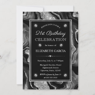 Invitation Anniversaire des 21 ans élégant paillettes noir et
