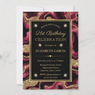 Invitation Anniversaire des 21 ans pailleté de rouge et d'or