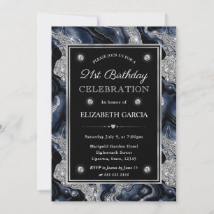 Invitation Anniversaire des 21 ans Paillettes Bleu et Argent