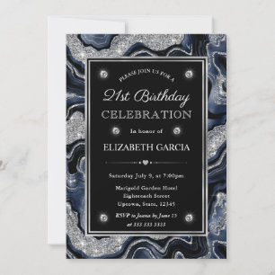Invitation Anniversaire des 21 ans Paillettes Bleu et Argent