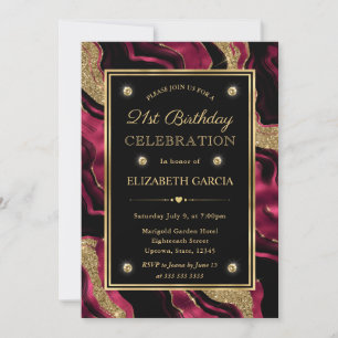 Invitation Anniversaire des 21 ans paillettes rouge et or élé