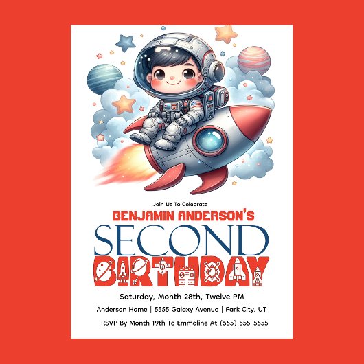 Invitation Anniversaire des 2 ans du garçon astronaute fusée