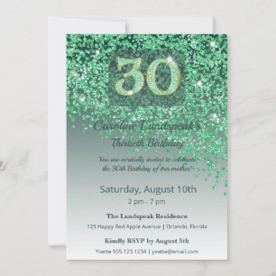 Invitation Anniversaire des 30 ans vibrant - Paillettes vert 