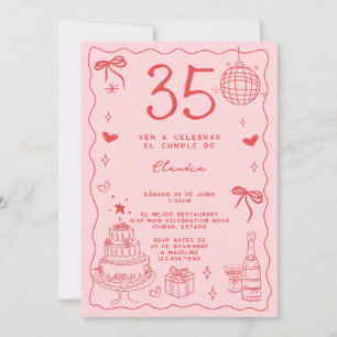 Invitation Anniversaire des 35 ans Rétro Espagnol Farfelu Rou