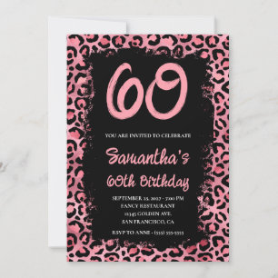 Invitation Anniversaire des 60 ans Rose Léopard Peint en Noir