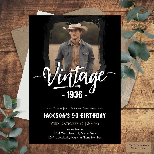 Invitation Anniversaire des 90 ans de style rétro