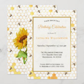 Invitation Anniversaire des abeilles à peigne d'or tendance  (Devant / Derrière)