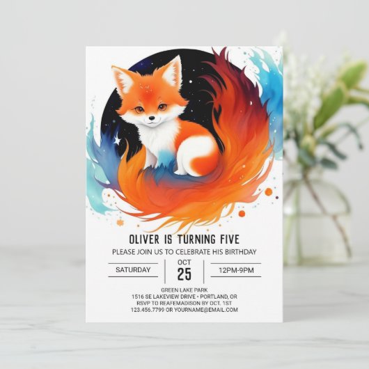 Invitation Anniversaire des amis Whimsical Fox (Debout devant)