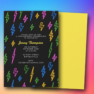 Invitation Anniversaire des années 80 Retro Neon Lightning