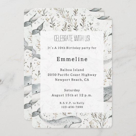 Invitation Anniversaire des baleines gris d'océan (Devant / Derrière)