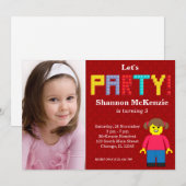 Invitation Anniversaire des blocs de construction (Devant / Derrière)