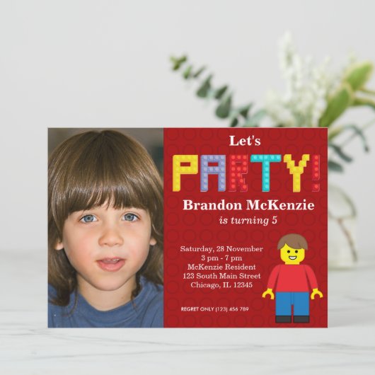 Invitation Anniversaire des blocs de construction (Debout devant)