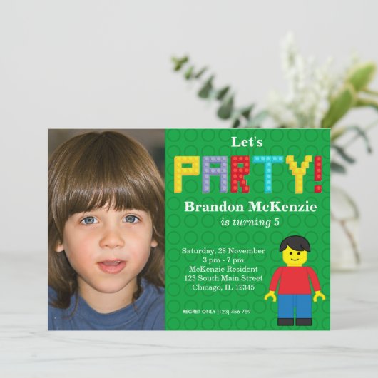 Invitation Anniversaire des blocs de construction (Debout devant)