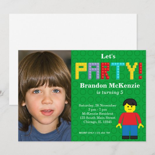 Invitation Anniversaire des blocs de construction (Devant / Derrière)
