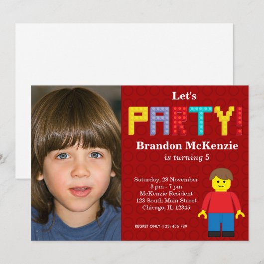 Invitation Anniversaire des blocs de construction (Devant / Derrière)
