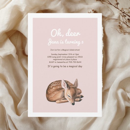 Invitation Anniversaire des cerfs de forêt | Rose et adorable
