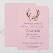 Invitation Anniversaire des Cerfs Floraux Roses Antlers Occid (Devant / Derrière)