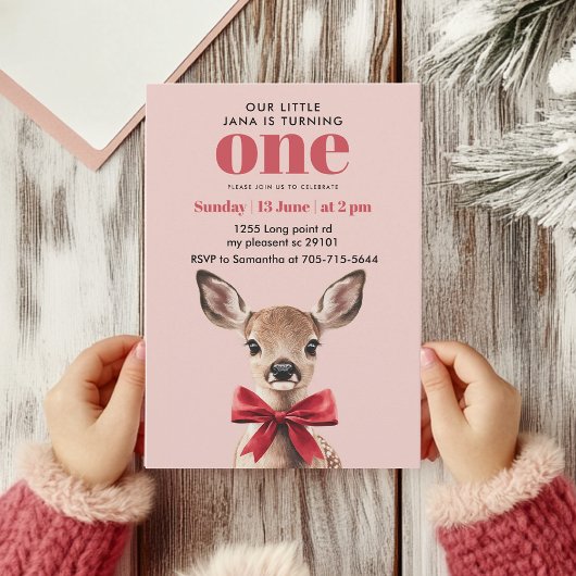 Invitation Anniversaire des Cerfs roses et rouges | Winter Wo