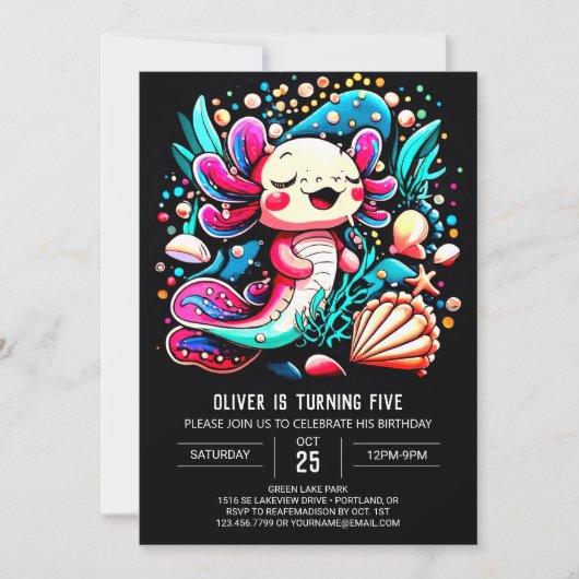 Invitation Anniversaire des coquillages Axolotl (Devant)