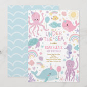 Invitation Anniversaire des Créatures Mignonnes Sous La Mer (Devant / Derrière)