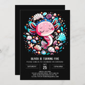 Invitation Anniversaire des enfants Axolotl enchantés (Devant / Derrière)