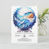 Invitation Anniversaire des enfants bleu profond bord de mer (Debout devant)