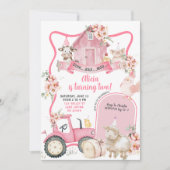 Invitation Anniversaire des enfants de la ferme rose (Devant)