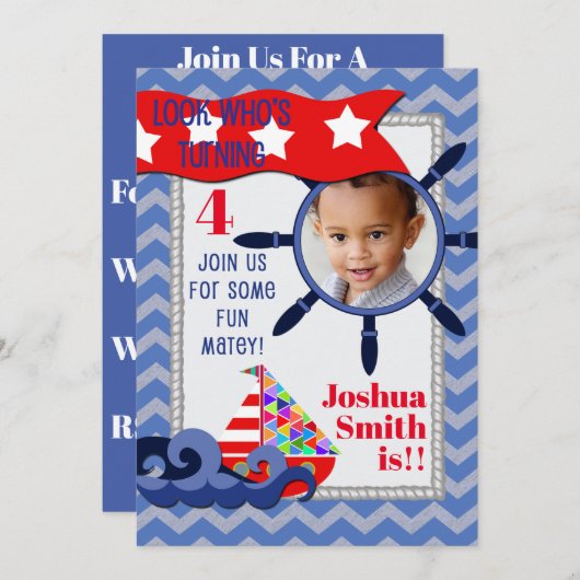 Invitation Anniversaire des enfants nautiques (Devant / Derrière)