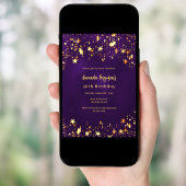 Invitation Anniversaire des étoiles d'or violet