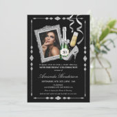 Invitation Anniversaire des femmes en argent et champagne (Debout devant)