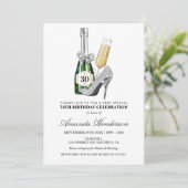 Invitation Anniversaire des femmes en argent et champagne (Debout devant)