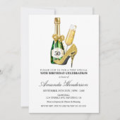 Invitation Anniversaire des femmes en talons d'or et champagn (Devant)