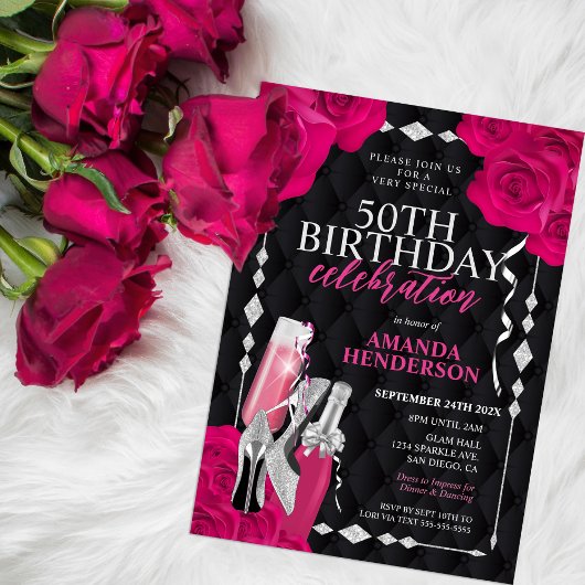 Invitation Anniversaire des femmes rose et argent