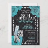 Invitation Anniversaire des femmes Turquoise et argent (Devant)