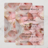 Invitation Anniversaire des Feuilles d'or rose rose romantiqu (Devant / Derrière)