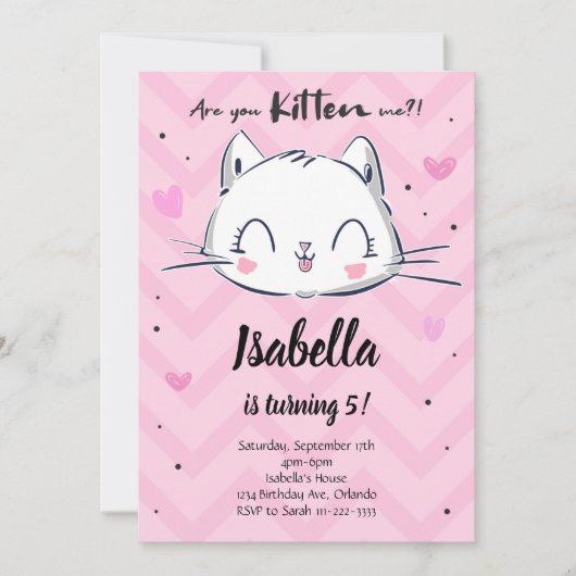 Invitation Anniversaire des filles roses de Kitten (Devant)