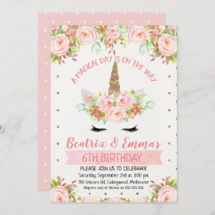 Invitation Anniversaire Des Filles Twins Ou Unicor